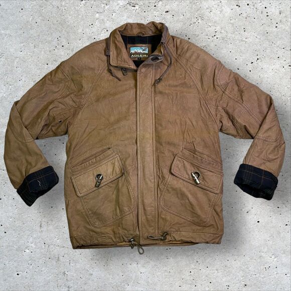 Vtg ADLER Genuine Leather Field Jacket Quilted Flannel Lined Parka Coat Sz Small - Picture 1 of 14